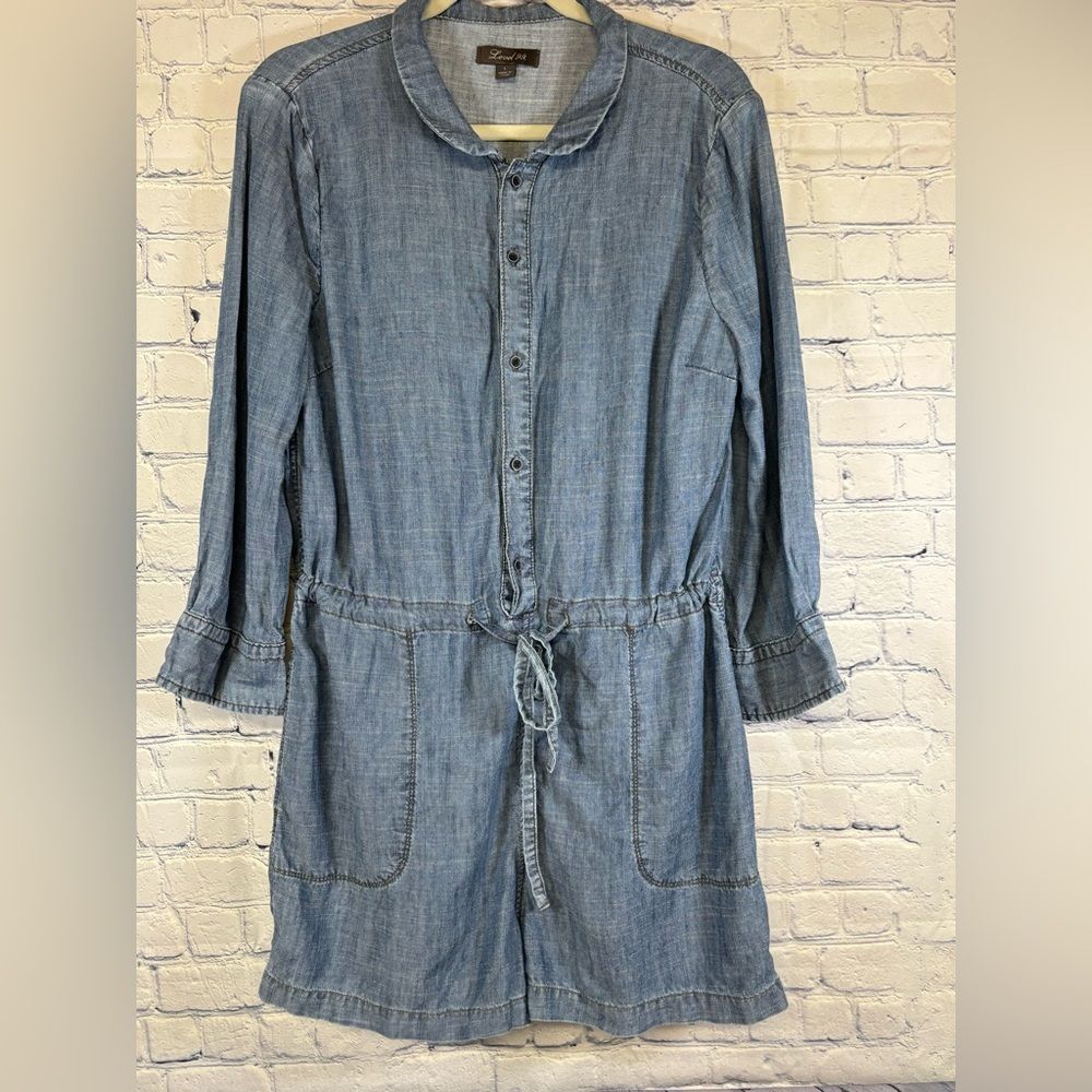ANTHROPOLOGIE LEVEL 99 Chambray Linen Blend Vacation Beach Casual Milly Romper L